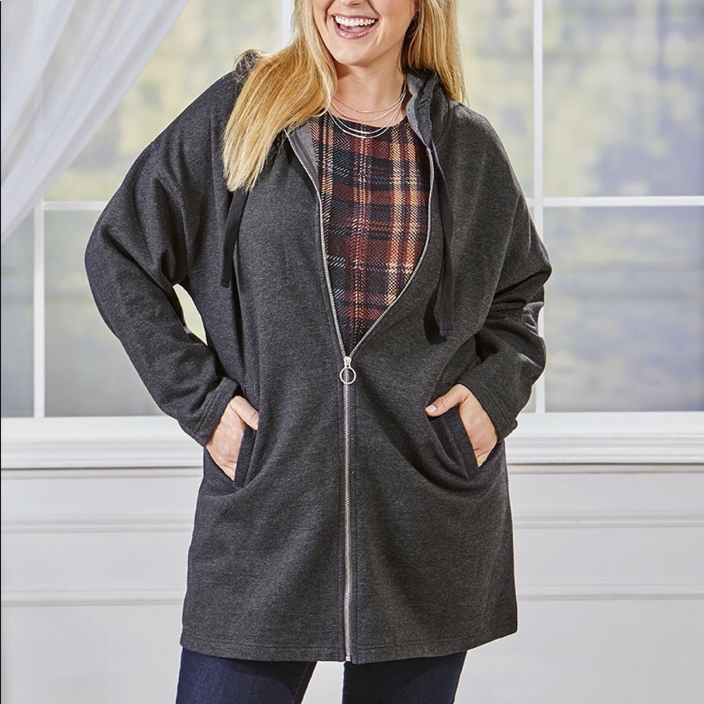 NWT Metropolitan Loose Fit Hooded Charcoal Gray Zip Up Sweatshirt Jackets